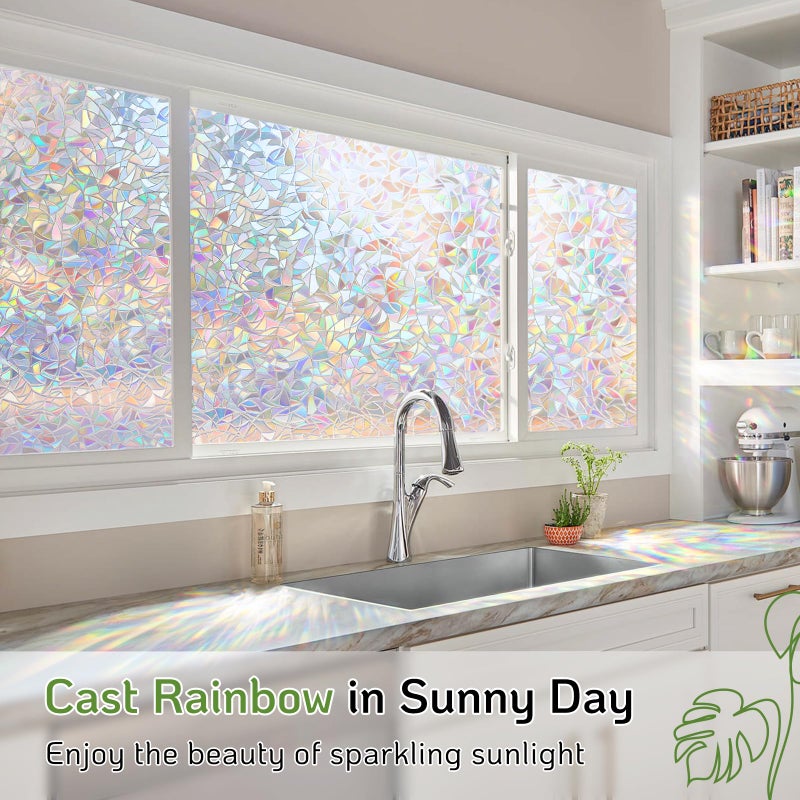 LUTE Window Privacy Film, Rainbow Window Film, 3D Decorative Stained Glass Cling, Non-Adhesive Vinyl Static Cling Removable Glass Stickers, Sun UV Blocking Decal Covering for Home, 17.5 x 78.7 inches - Image 2